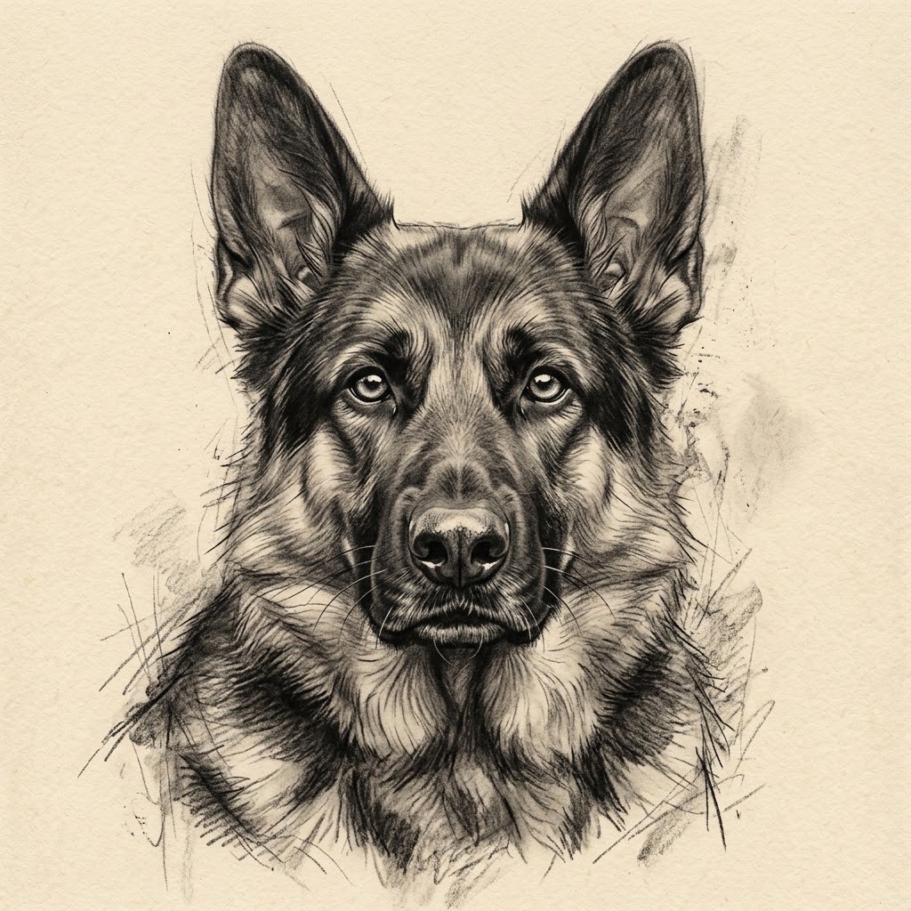 Charcoal drawing of a German shepherd