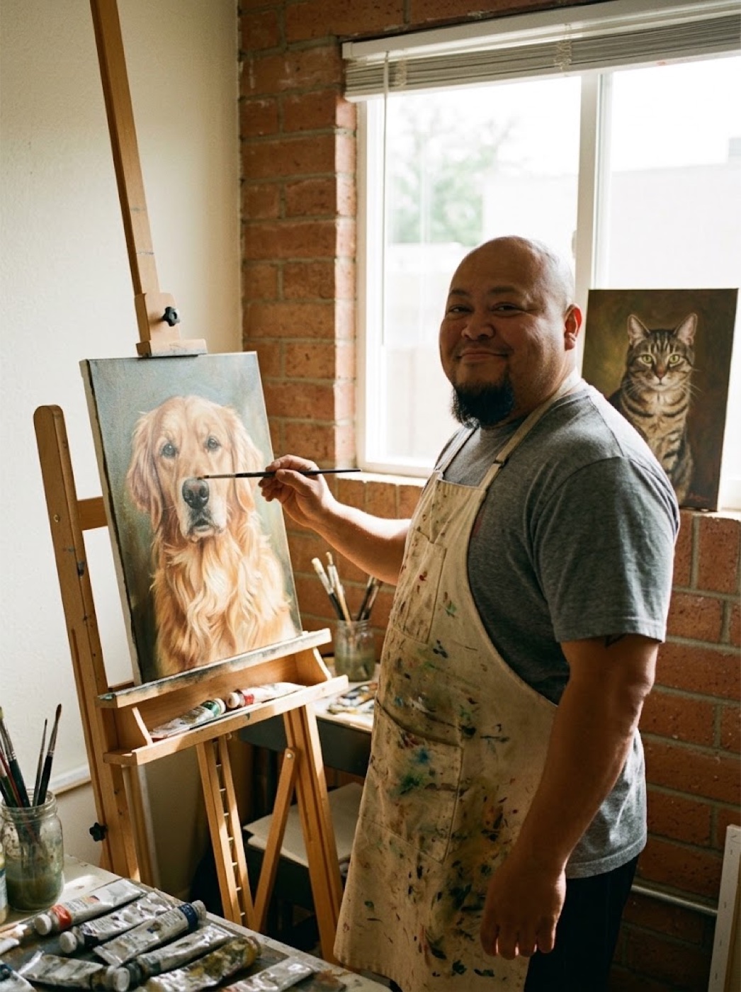 Greg Prince II at the easel in his studio