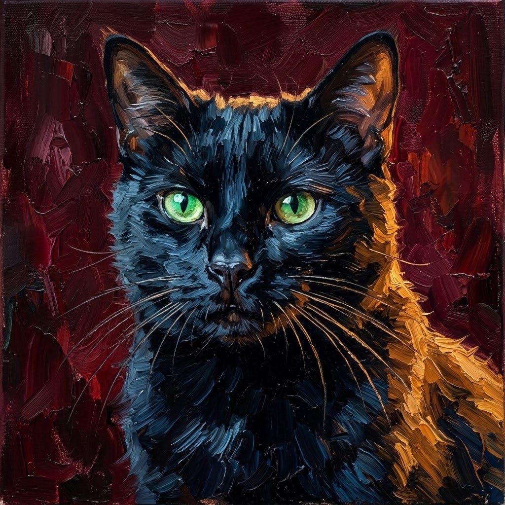 Oil portrait of a black cat